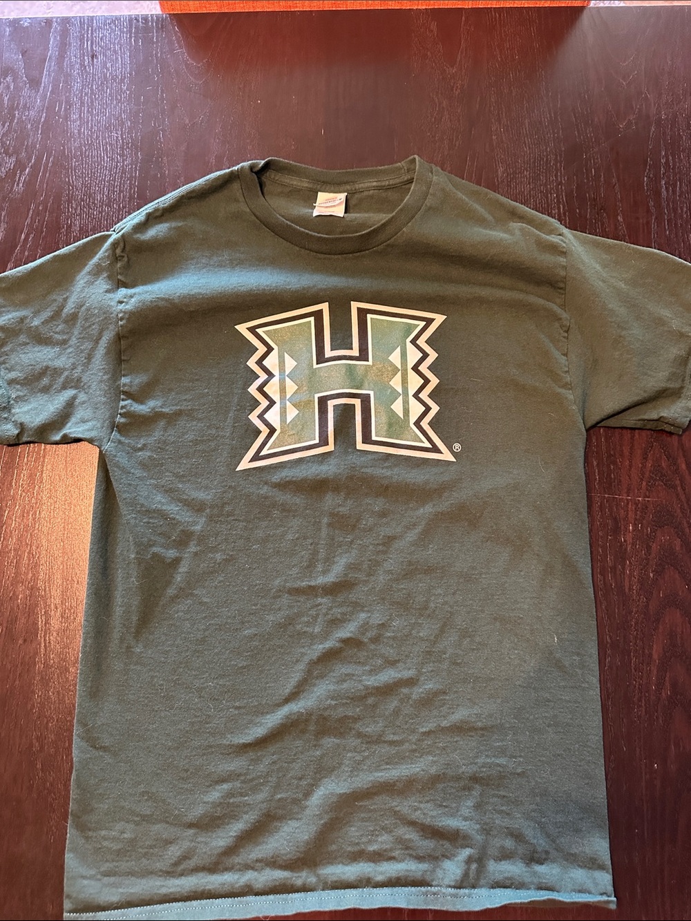 Green Graphic University of Hawaii Tee with Geometric 'H' Logo